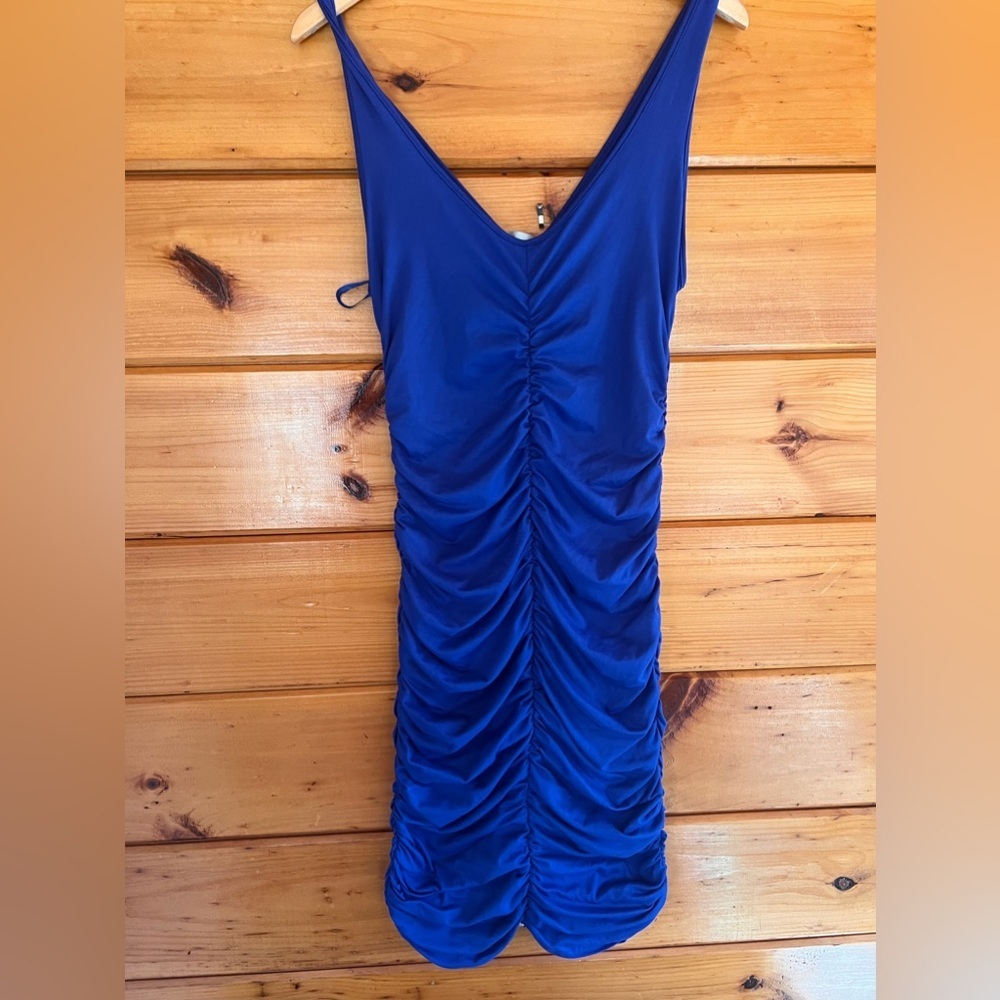 LOVE J Sexy Ruched Midi Dress Color Blue Size Large